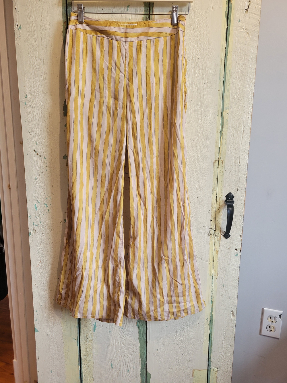 Jealous Tomato Striped Yellow & Taupe Wide-Leg Flare Women's Pants